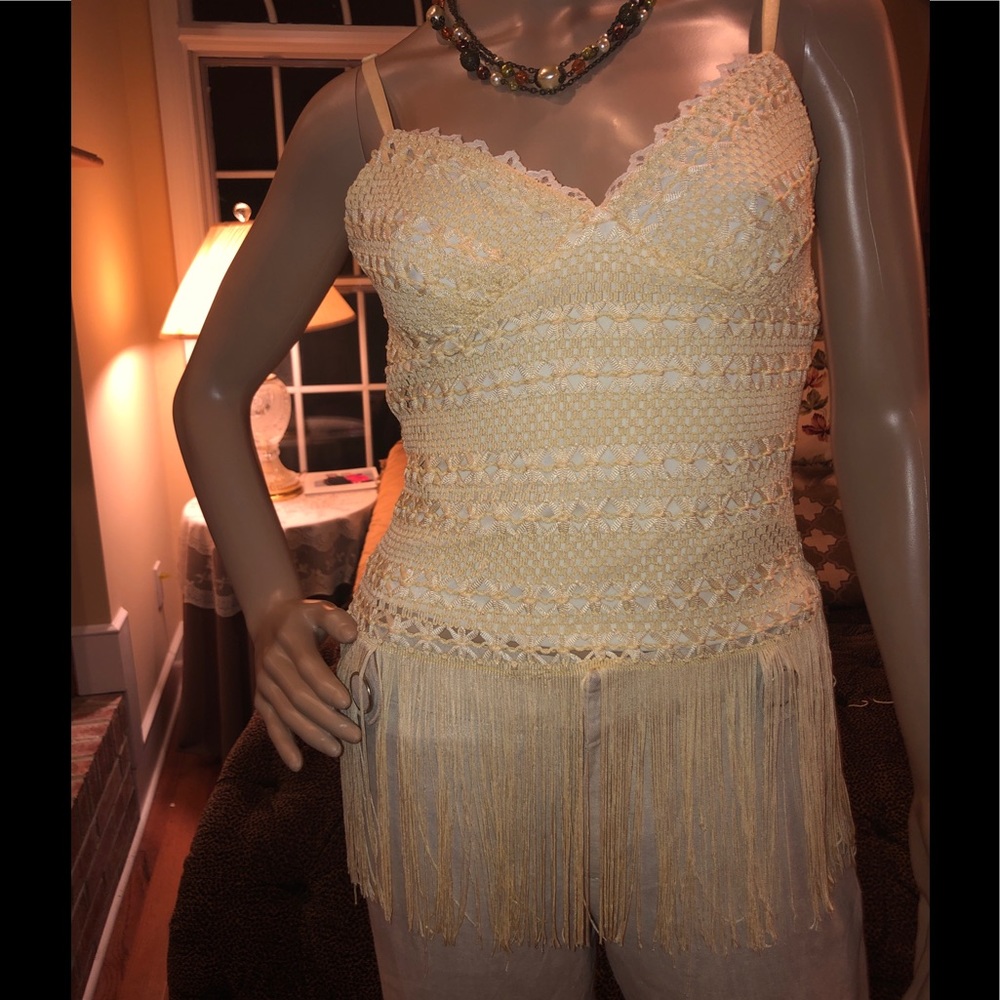 Yank Tassel Top light Yellow, adjustable straps S